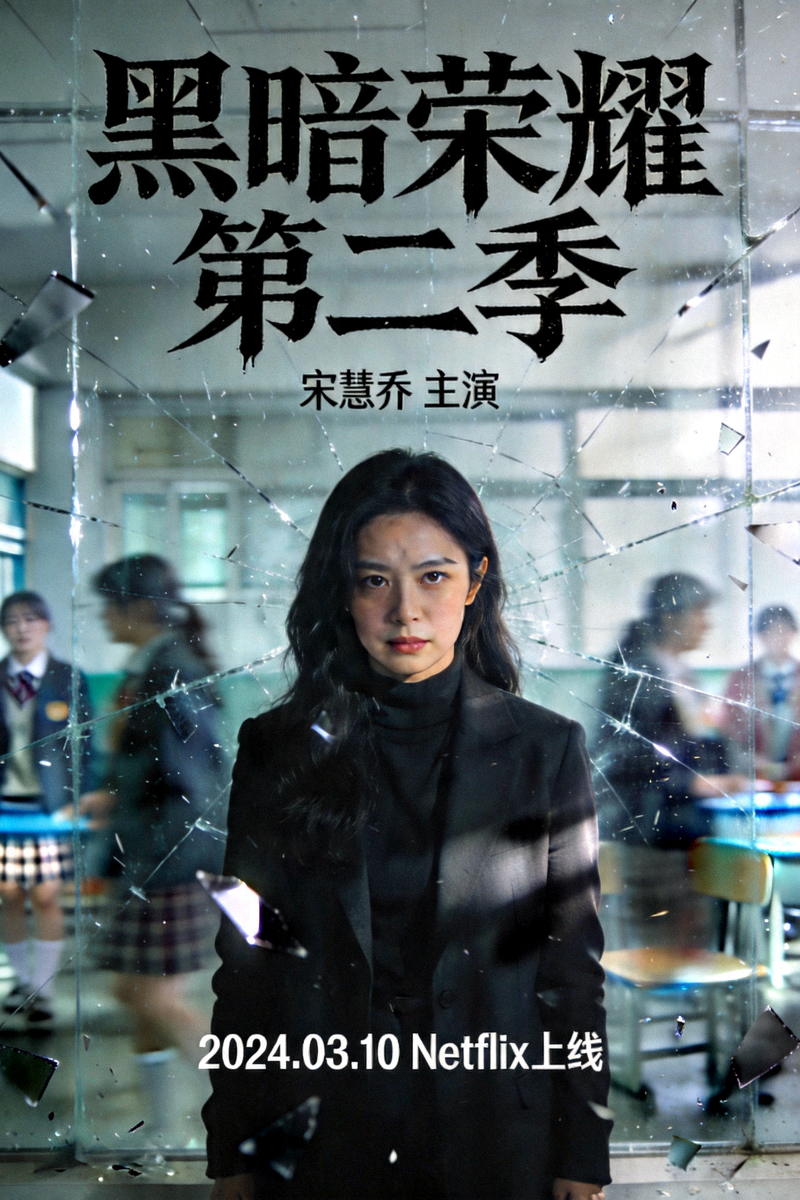 韩剧《黑暗荣耀》第二季海报，女主角以复仇眼神凝视前方