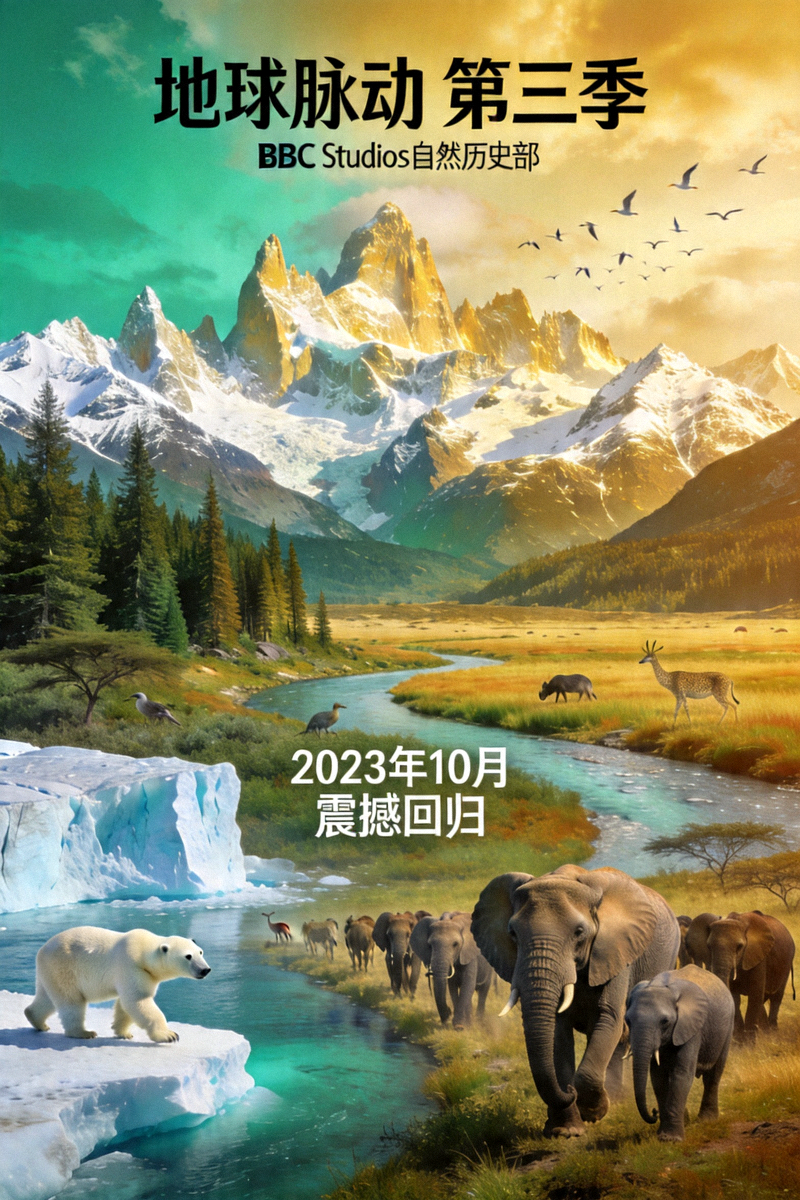 纪录片《地球脉动》第三季海报，壮丽的自然风光与野生动物